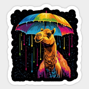 Camel Rainy Day With Umbrella Sticker